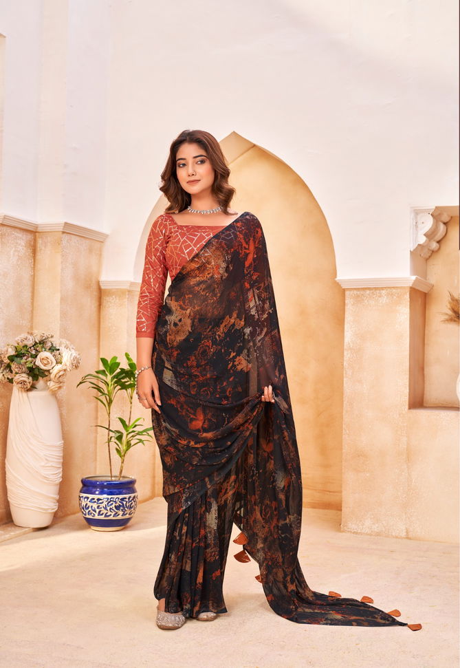 Stavan Sagaai Printed Chiffon Embroidered Party Wear Sarees
